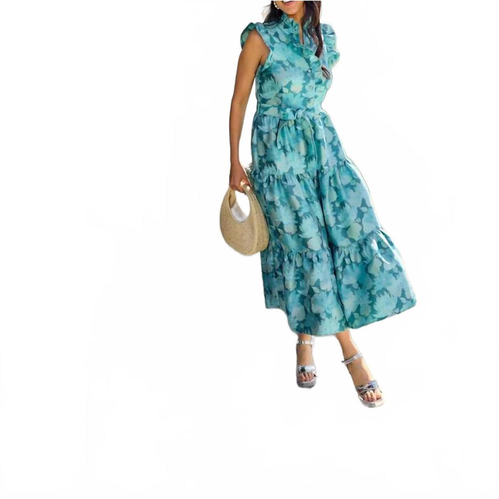 NEW ABBEY GLASS sleeveless sadie maxi dress in aqua floral blue - Picture 4 of 4